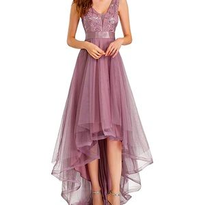 A lilac orchid prom dress.